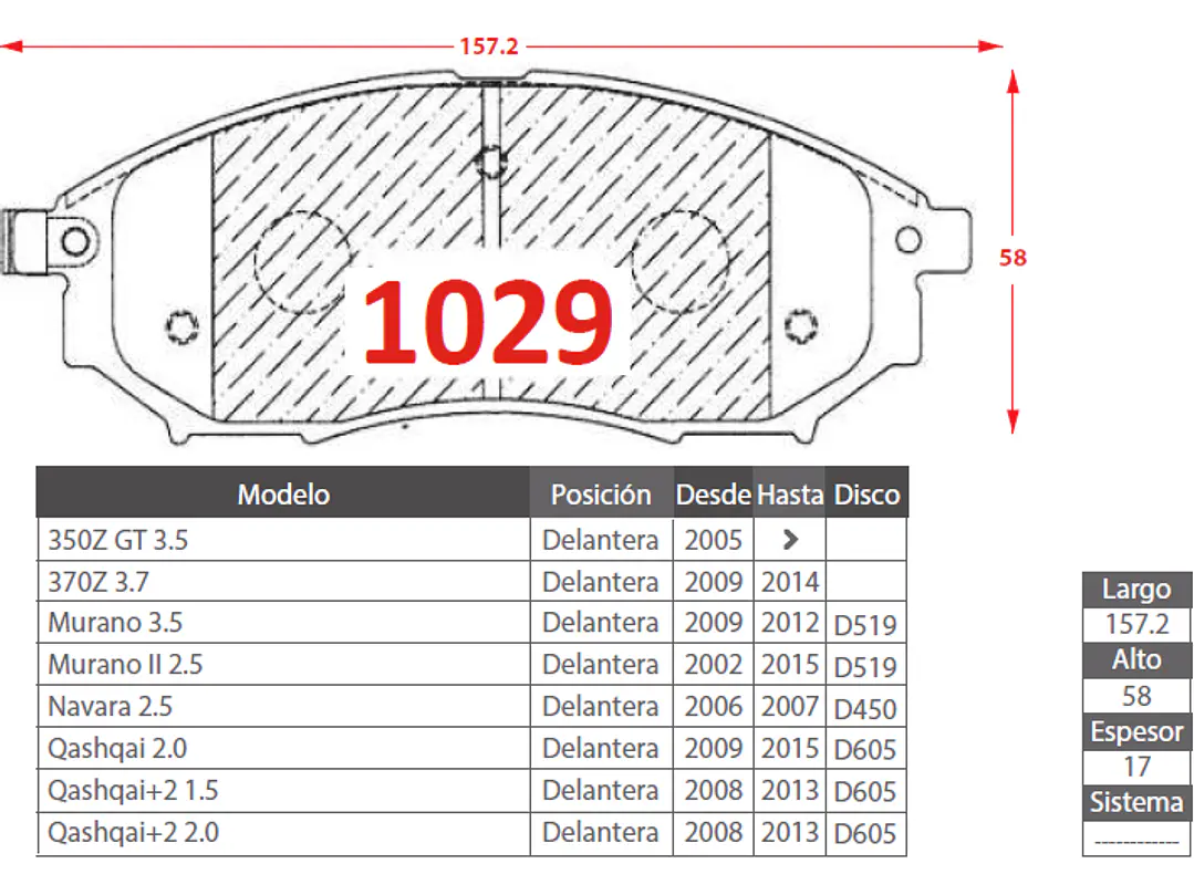 Pastillas de Freno Renault Koleos 2.5 2008-2016 Delanteras 2