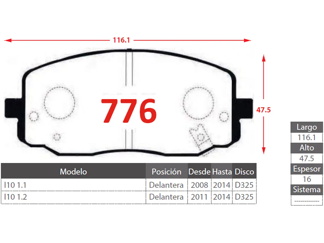 Pastillas de Freno Hyundai I10 1.2 2011-2014 Delanteras 2