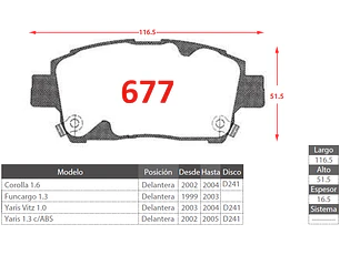 Pastillas de Freno Toyota Fun Cargo 1.3 2000-2005 Delanteras
