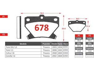 Pastillas de Freno Toyota Ist 1.8 2003-2010 Traseras
