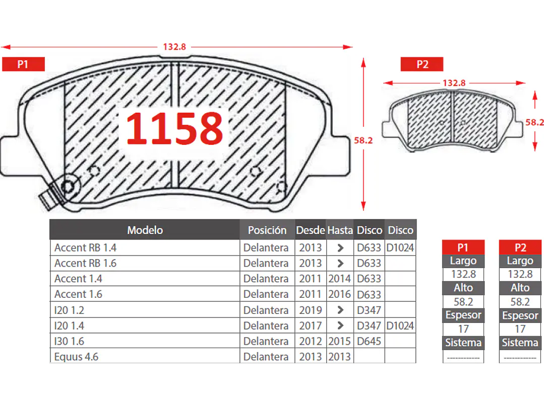 Pastillas de Freno Hyundai New Verna MPI 1.4 2020-2023 Delanteras 2