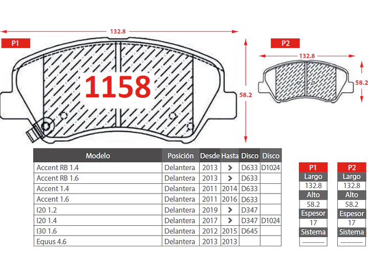 Pastillas de Freno Kia Rio III 1.4 2012-2017 Delanteras 2