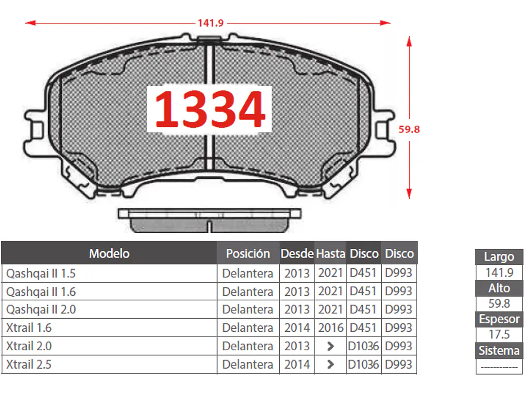 Pastillas de Freno Renault Koleos 2.5 2016-2020 Delanteras 2