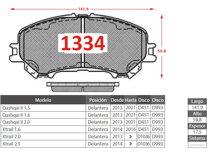 Pastillas de Freno Renault Koleos 2.5 2016-2020 Delanteras 2