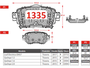 Pastillas de Freno Renault Koleos III 2.0 2016-2016 Traseras