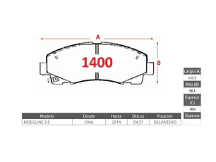 Pastillas de Freno Honda Ridgeline 3.5 2005-2014 Delanteras