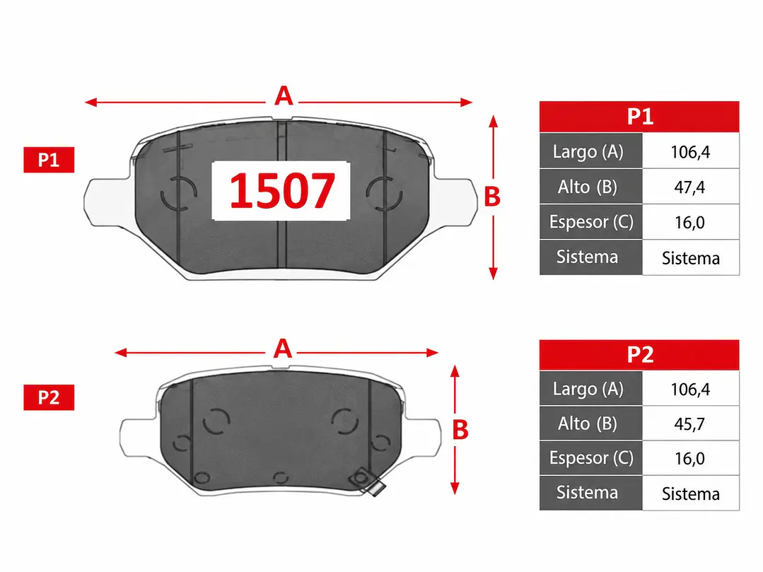 Pastillas de Freno Chevrolet Tracker 1.4 2018-2021 Traseras GTX 2