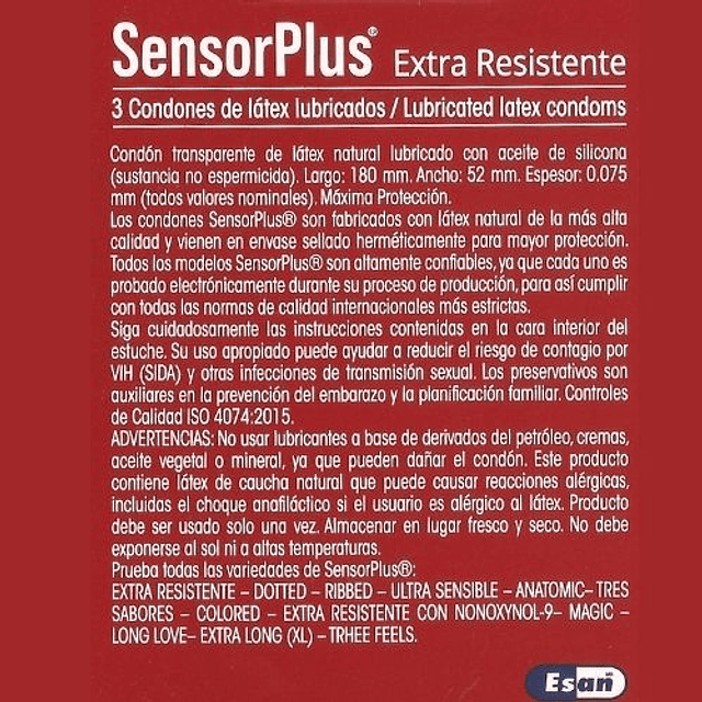 Condón Preservativo Sensor Plus ETS Método Barrera Contagio Anticonceptivo Latex Lubricado