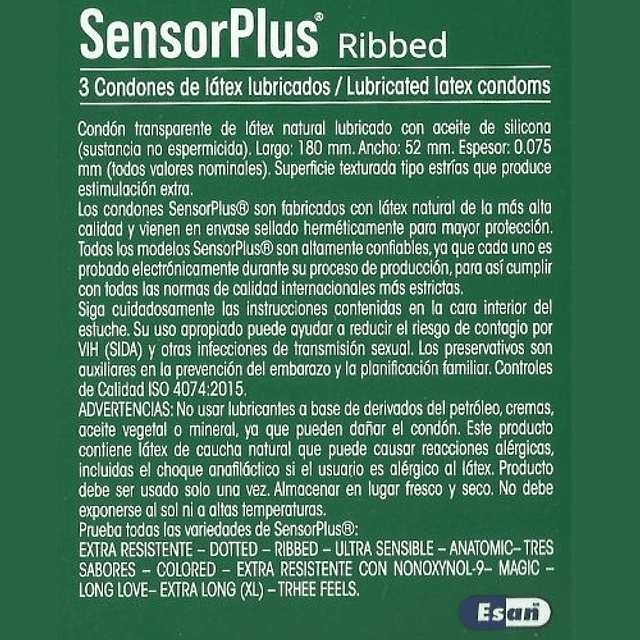 Condón Preservativo Sensor Plus ETS Método Barrera Contagio Anticonceptivo Latex Lubricado