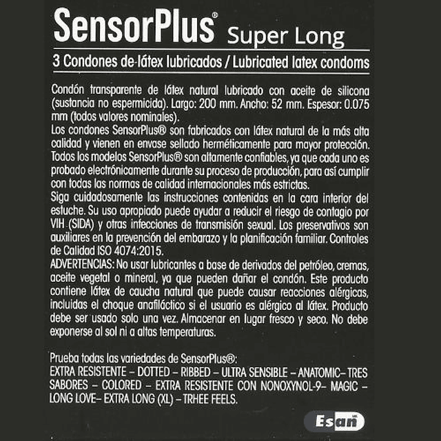 Condón Preservativo Sensor Plus ETS Método Barrera Contagio Anticonceptivo Latex Lubricado