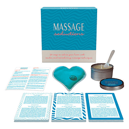 Juego Kit Massage Seductions con vela aceite masajes y 24 cartas previa al sexo almohada corazón masajeador