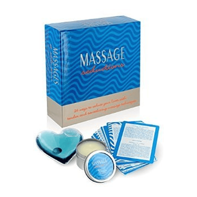 Juego Kit Massage Seductions con vela aceite masajes y 24 cartas previa al sexo almohada corazón masajeador
