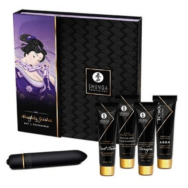 Kit Secretos de la Geisha Frutilla Orgánico y Naughty Geisha masaje intensificador genital lubricante