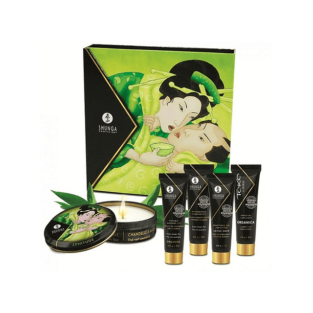 Kit Secretos de la Geisha Frutilla Orgánico y Naughty Geisha masaje intensificador genital lubricante