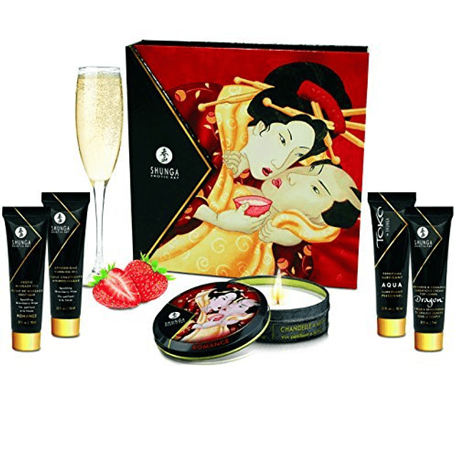 Kit Secretos de la Geisha Frutilla Orgánico y Naughty Geisha masaje intensificador genital lubricante