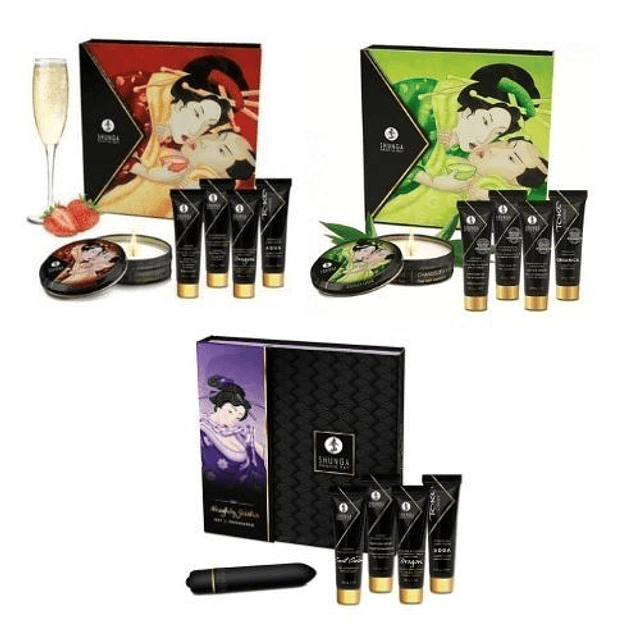 Kit Secretos de la Geisha Frutilla Orgánico y Naughty Geisha masaje intensificador genital lubricante