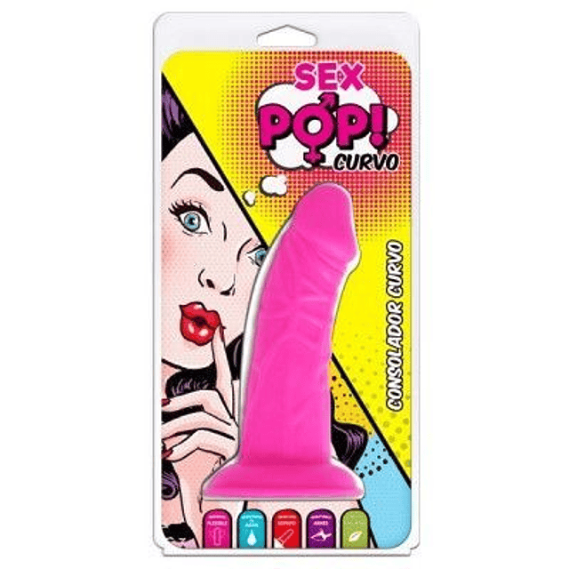 Dildo consolador 14cm Sex Pop Curvo con sopapo succión vaginal anal boca arnés sexual