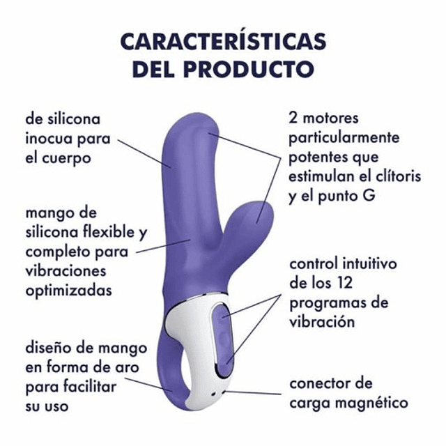 Vibrador Satisfyer Magic Bunny violeta 18cm USB magnético doble motor clitoris vaginal punto g ano punto p