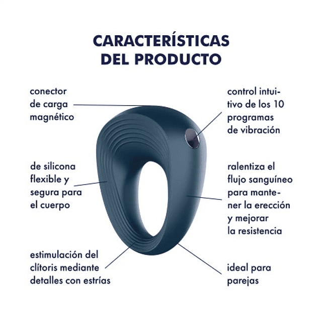 Anillo vibrador Satisfyer Power Ring 1 USB magnético impermeable parejas clitoris pene multi orgasmo