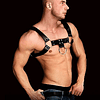 Corsé Fetish cuero negro costas masculino gay sexy pectoral brazos hot hombre