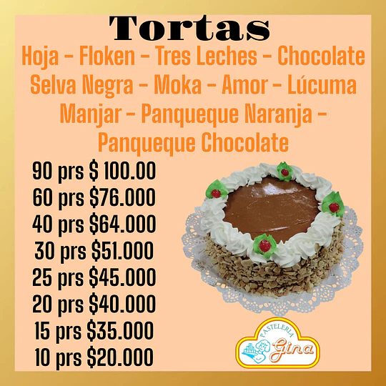 PRECIOS DE TORTAS TRADICIONAL
