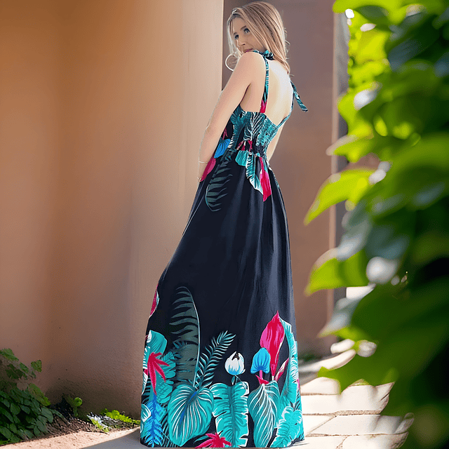 Maxi Vestido floreado Pilar - Negro