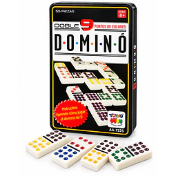 Dominó Doble 6 con Puntos de Colores – 55  Piezas en Caja Metálica