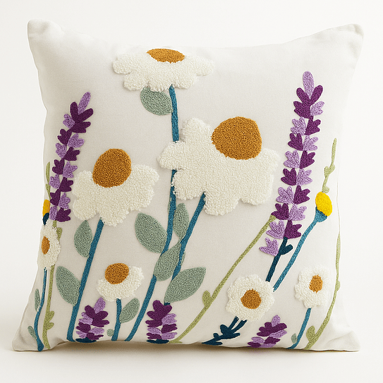 Funda Blanca Bordada Lavanda Y Margarita 45x42 1