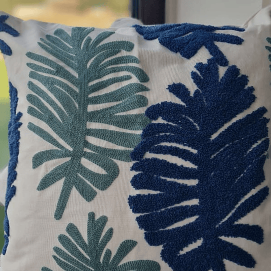 Funda Bordada Palmeara Azul Y Verde 45x42 4