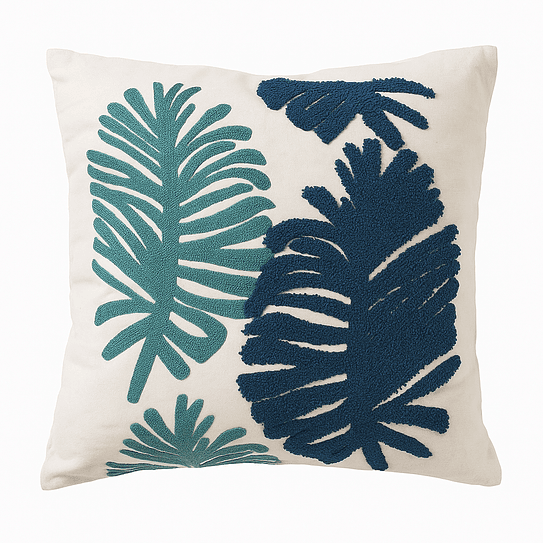 Funda Bordada Palmeara Azul Y Verde 45x42 1