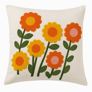 Funda Blanca Bordada Naranja Y Amarilla 45x42