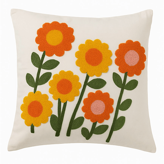 Funda Blanca Bordada Naranja Y Amarilla 45x42 1