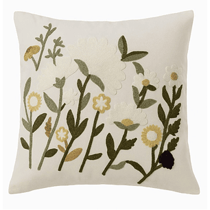 Funda Blanca Bordada Blancas Con Ramas Verdes  45x42