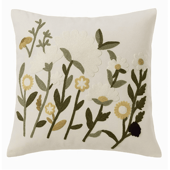 Funda Blanca Bordada Blancas Con Ramas Verdes  45x42 1