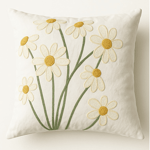 Funda Cojin Blancas Margaritas Bordadas 45x42