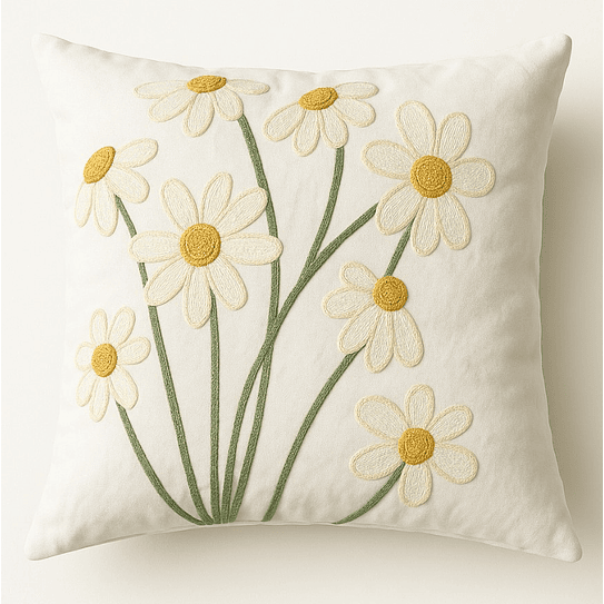 Funda Cojin Blancas Margaritas Bordadas 45x42 1