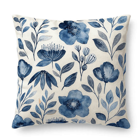 Funda Impresa Flores Azules Con Ramas Verdes 45x42 1