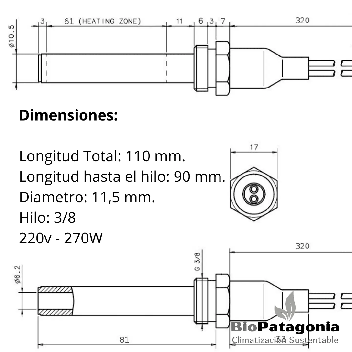 Resistencia Encendido Ceramica con Hilo 3/8 2