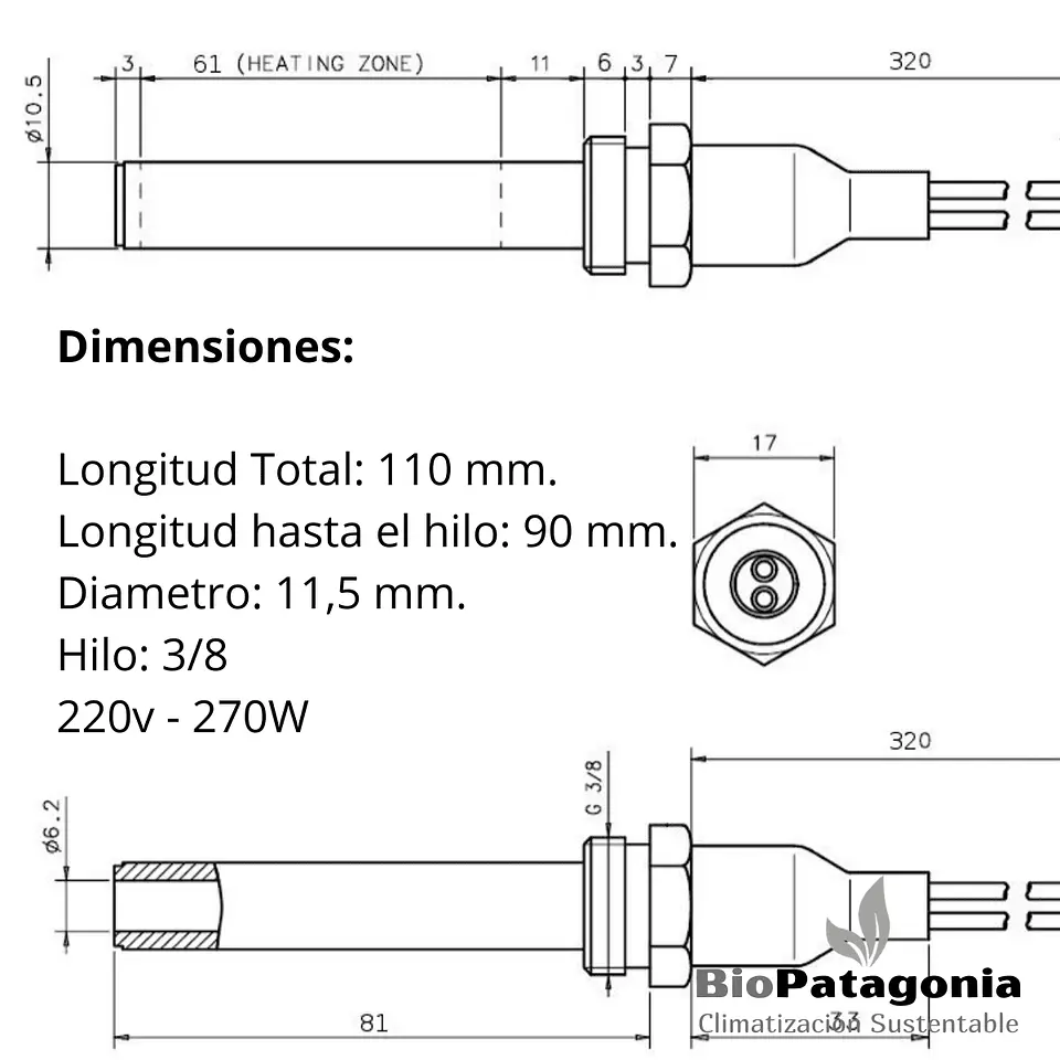 Resistencia Encendido Ceramica con Hilo 3/8 2