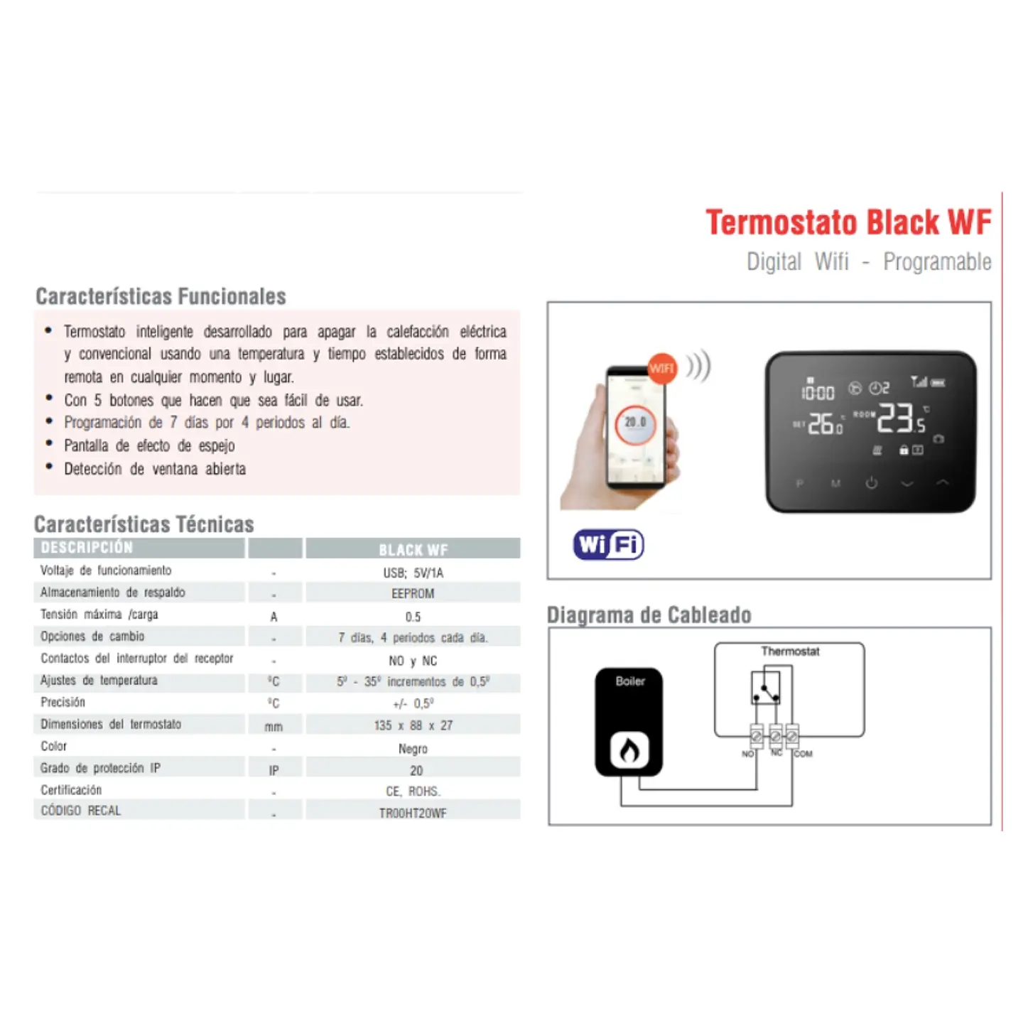 Termostato Programable UniClima Black con Wifi 2