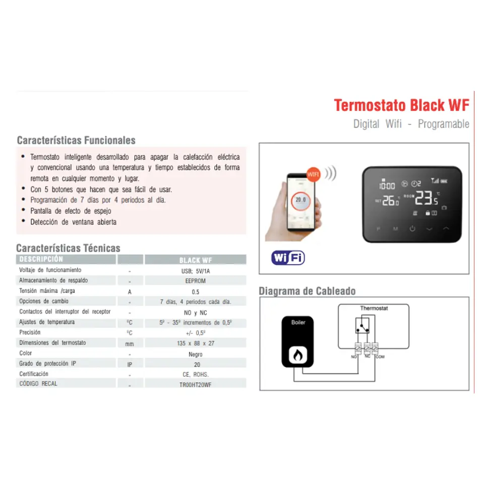 Termostato Programable UniClima Black con Wifi 2