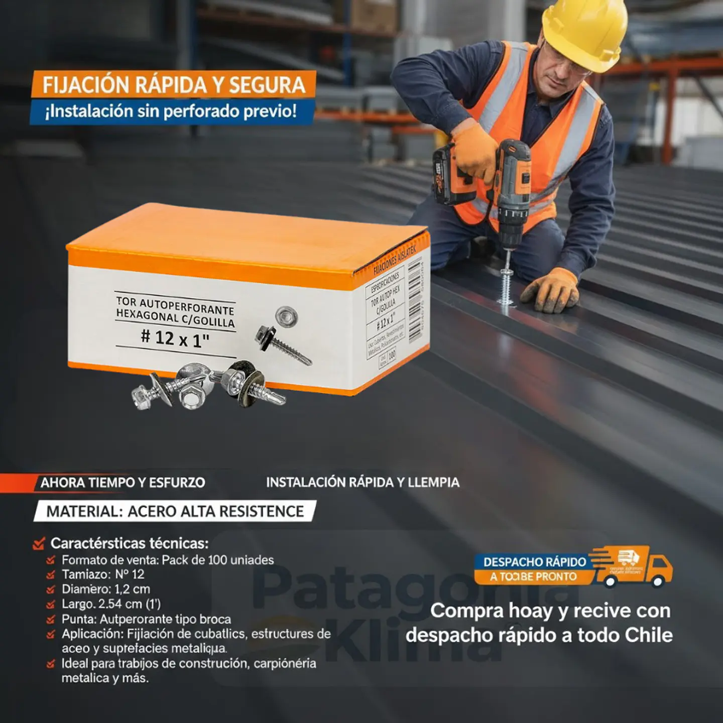 Tornillo Autoperforante Hexagonal c/Golilla 12x1