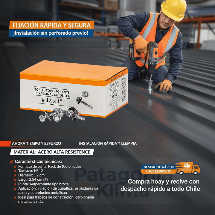 Tornillo Autoperforante Hexagonal c/Golilla 12x3/4