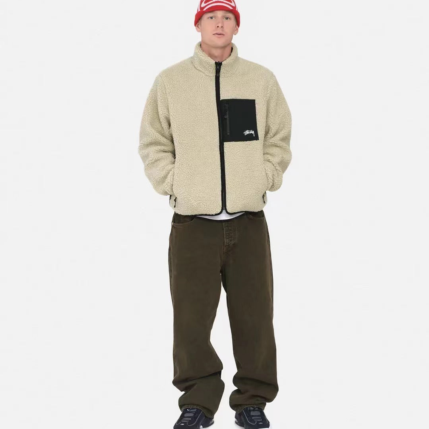 Sherpa stussy 8 ball beige reversible 1