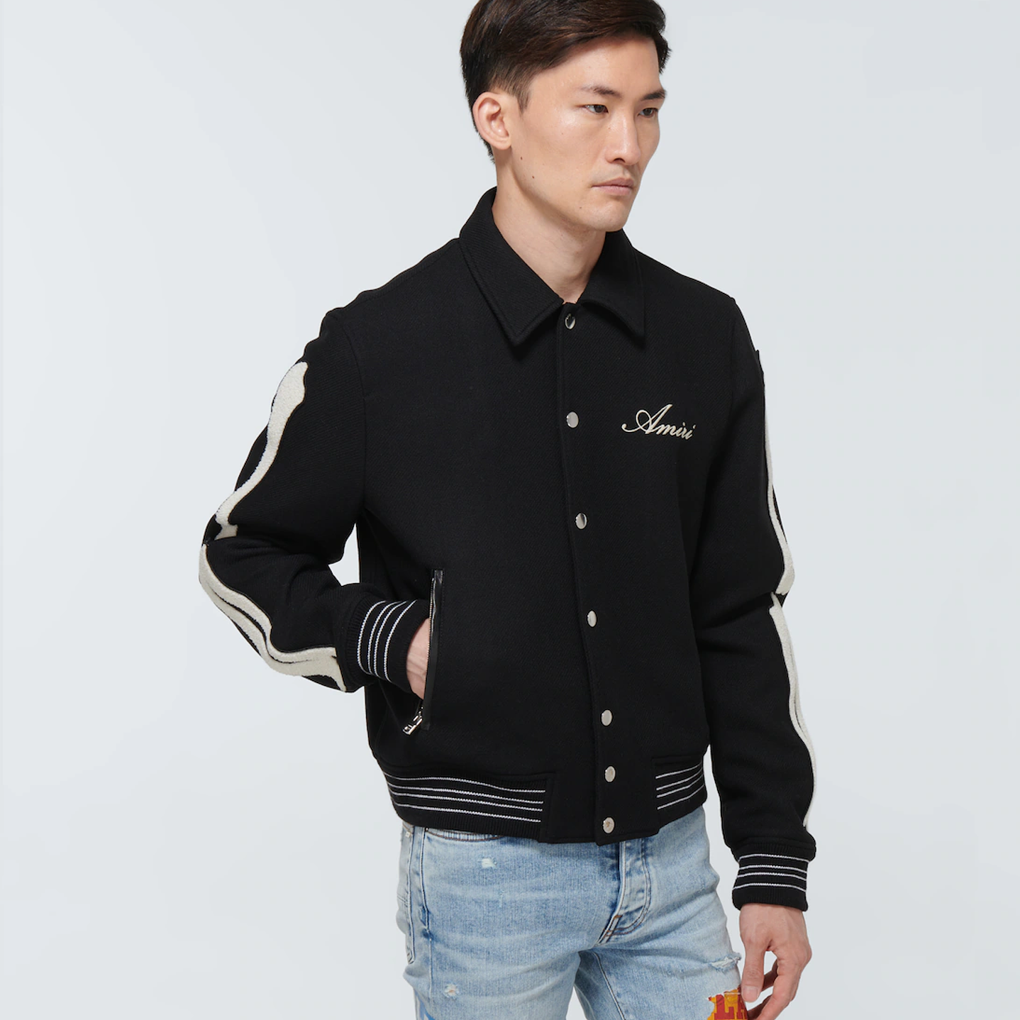 Varsity Jacket Amiri Bones wool-blend negra 4