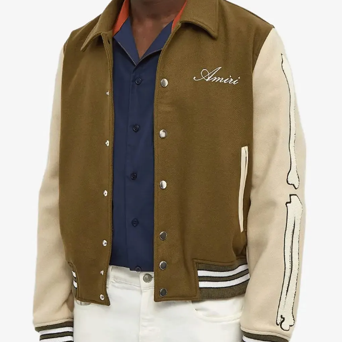 Varsity Jacket Amiri café & crema Bones wool-blend 2