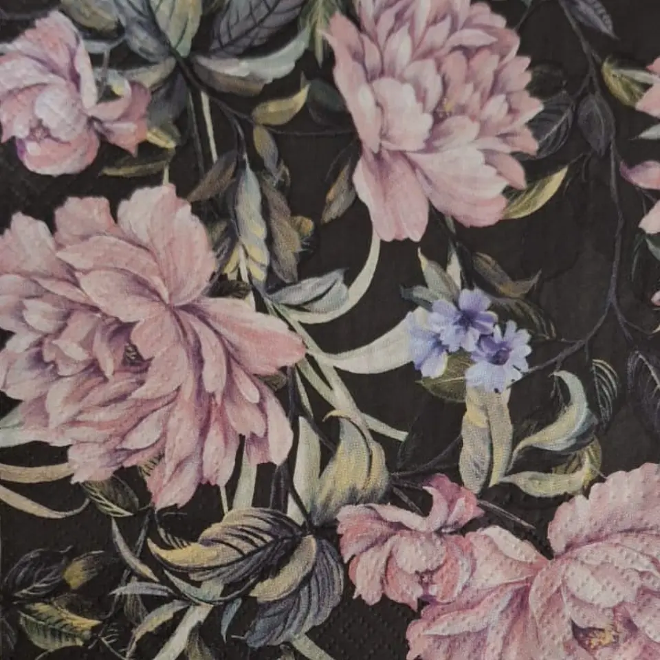 Servilleta Flores Rosas con Negro - A114 1