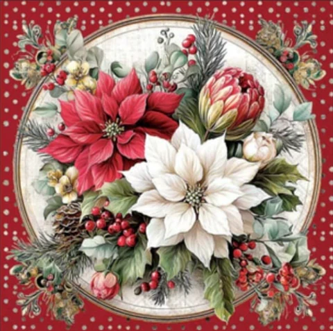 Servilleta Escena floral en tonos rojos - F609