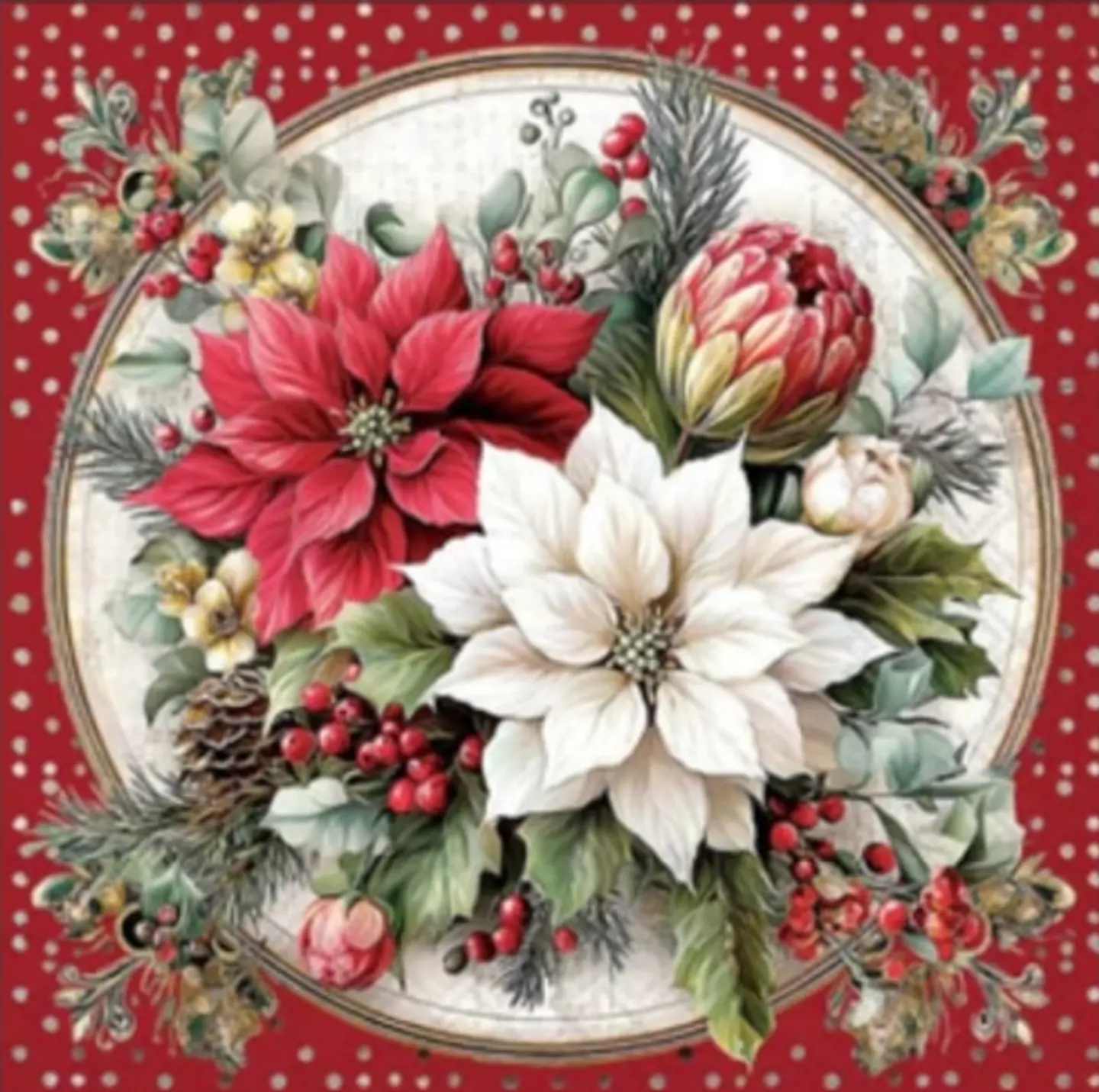 Servilleta Escena floral en tonos rojos - F609 1