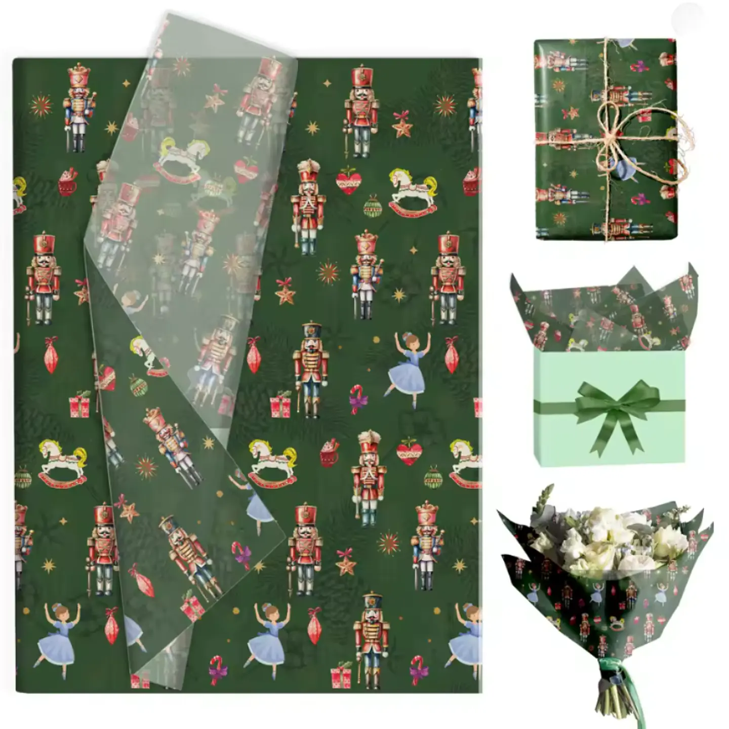 Papel Decorativo para Decoupage – Cascanueces Verde de Navidad 2
